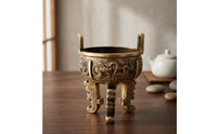 Incense Burner with Legs Brass Ding Bowl Dragon Relief Censer for Practitioners