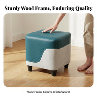 Color-Block Design Upholstered Cube Pouf Minimalist Design Low Stool High Load Bearing Ottoman Accent Seat for Families, Homeowners, Living Room, Entryway, Bedroom, Nursery