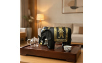 Elephant Sculpture with Gold Accents Decorative Elephant Figurine Textured for Entryway