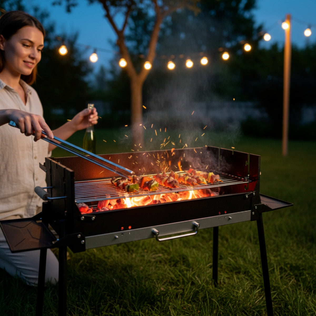 Windproof Portable Charcoal Grill with Carry Bag Heat Resistant Foldable Barbecue Grill Convenient Long-Lasting for Camping