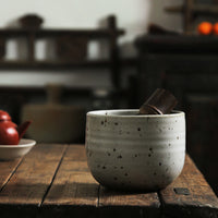 Jingdezhen Zen Style Handmade Coarse Pottery Matcha Bowl with White Glaze Spots
