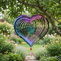 Metal Heart Shape Wind Ornament, 38x20cm Rainbow Reflective Garden Decor, Weather & Rust Resistant Outdoor Hanging Decoration