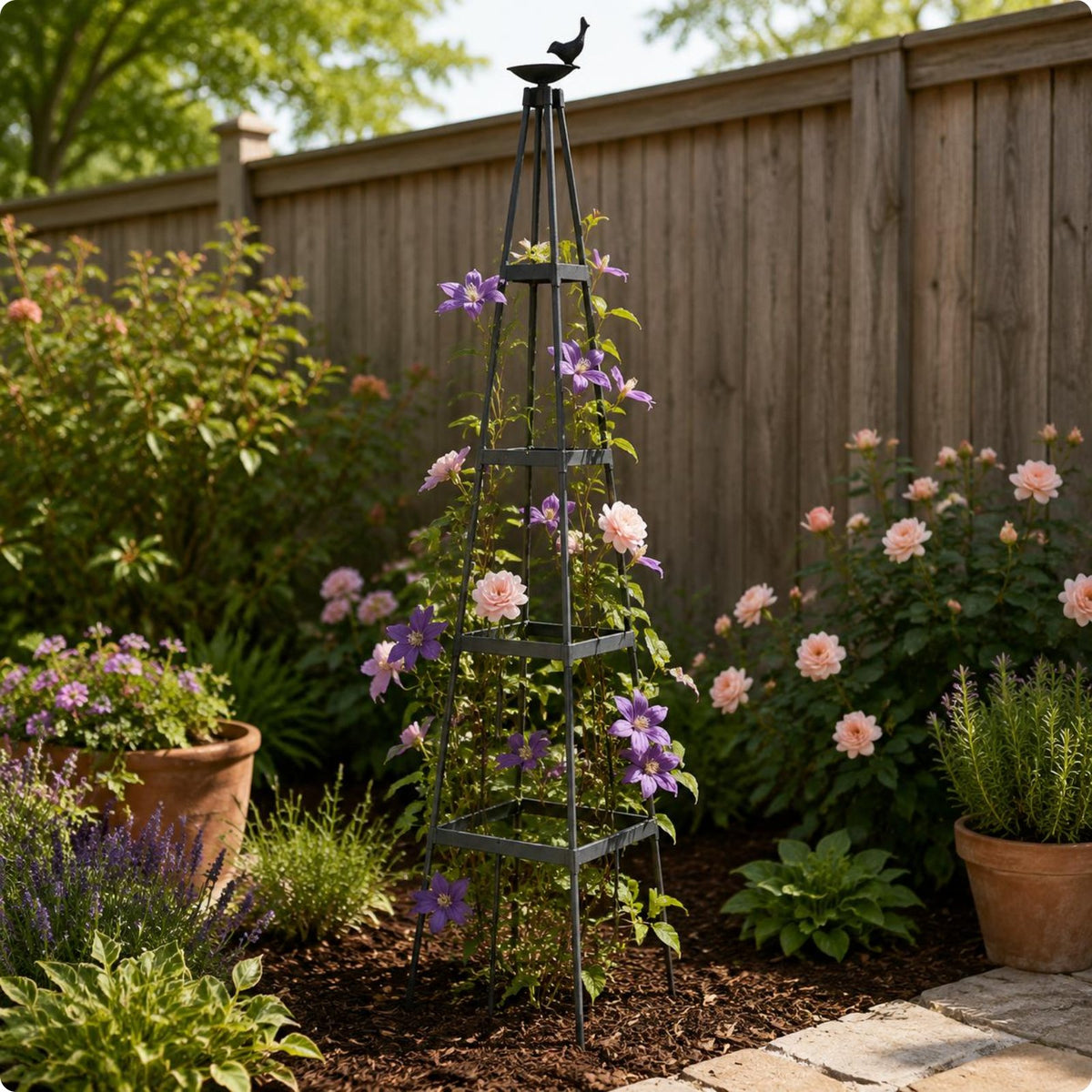Easy Assembly Metal Plant Trellis Sturdy Square Trellis Frame Weather Resistant Climbing Plant Stand Space-Saving for Garden, Patio, Balcony