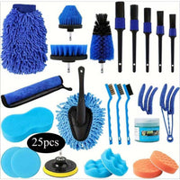 25 Pieces Brush Set with Wash Mitts Long-Handled Car Detailing Brushes
