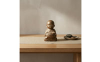 Carved Robe Folds Bronze Monk Candle Holder Polished Bald Head Seated Monk Figurine Compact Lotus Cup Statue Ornamental for Desktop