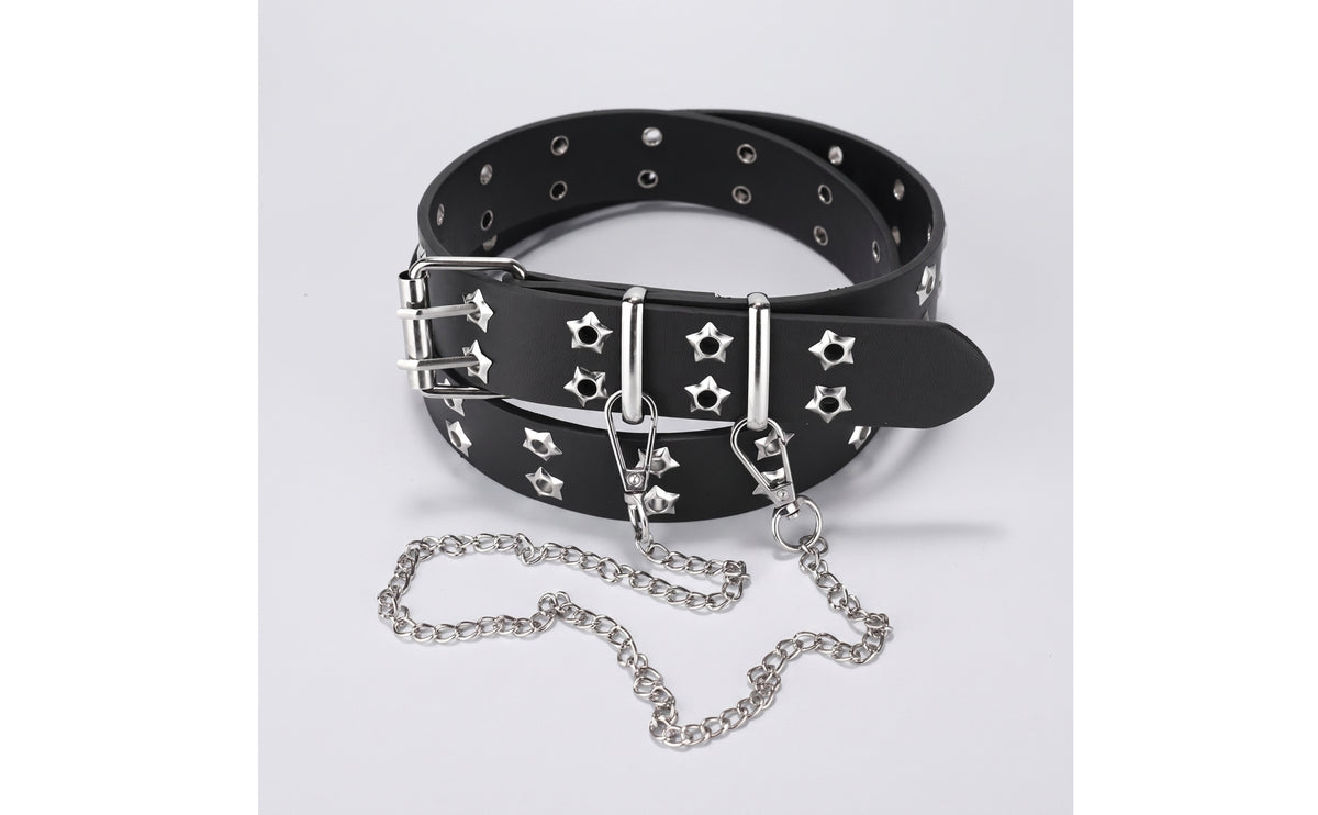Rebel Studded Belt Goth Belt with Chain Edgy Y2K for Women, Teens, Men, Festivals, Clubwear, Casual Wear