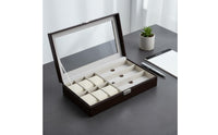 Watch and Glasses Storage Box Soft Cushioned Slots 6 Slot Watch Display Case Clear View Lid PU Leather Jewelry Organizer for Closet