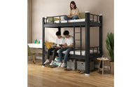 Metal Bunk Bed Space-Saving Bunk Bed with Ladder Matte Black Furniture for Students, Roommates, Dormitory, Shared Bedroom, Hostel