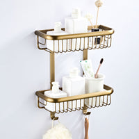 2-Tier Shelf with Hooks Vintage Wire Wall Basket Washroom Shelf with Hooks for Utility Room