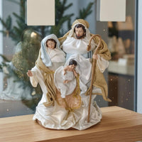 Vertical Display Tabletop Nativity Figurine Satin-Like Holy Family Figurine Resin and Fiber Holy Family Figurines Round Base for Desktop, Shelf