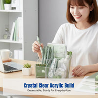 Acrylic Pen Holder, Transparent Desk Organizer with 3 Compartments, Minimalist Ins Style Stationery Storage for Students
