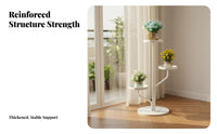 Light Luxury Design Multi-Tier Plant Stand Indoor and Outdoor Use Plant Cart with Wheels Decorative Multi-Level Display Rack Wrought Iron Frame for Living Room, Balcony, Patio, Corner