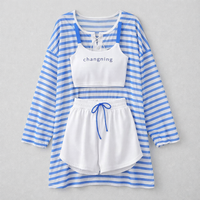 Swimsuits for Women, Striped Long Sleeve with Padded Bra for Water Sports, Conservative Two Piece for Older Ladies