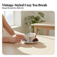 Floral Avian Pattern Teacup Gift Boxed Gold Trim Coffee Mug Ceramic Teacup and Dish Set High-Temperature Fired for Cafe