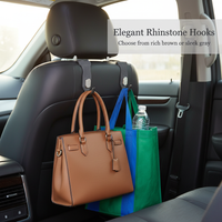 Car Front Seat Storage Hook with Rhinestone Metal and Suede Leather for Glove Box
