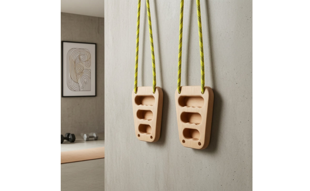 2 Pieces Fingerboard with Ropes Suspended Fingerboard Portable Wooden Finger board for Climbers, Boulderers, Home Gym, Travel, Garage