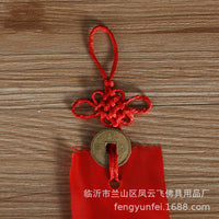 Red Blessing Ribbon with Copper Coin for Temple Prayer and Wishing Tree