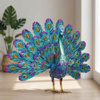 Metal Peacock Statue Multicolor Peacock Statue Standing for Patio