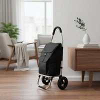 Foldable Design Folding Shopping Trolley Lightweight Aluminum Frame Wheeled Grocery Trolley with Bag Large Capacity Stair Climbing Utility Trolley Heavy Duty for Seniors, Laundry, Travel