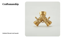 Rubber Sealing Rings Dual Shut off Hose Splitter Full Metal Body Brass Hose Splitter Rustproof Outdoor Tool Leak-Proof