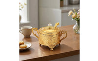 Ornate Sugar Bowl with Spoon Elegant Seasoning Jar with Lid Compact Seasoning Pot with Spoon Stylish for Dining Table, Coffee Bar