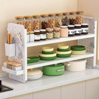 Space-Saving Design Multi-Tier Rack with Pegboard Sturdy Construction 3-Tier Seasoning Organizer Easy to Assemble Countertop Shelf DIY Assembly for Homeowners, Office Workers, Kitchen, Cabinet, Coffee Station, Bathroom