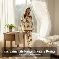 spotted feline Print Button-Front Sleep Suit Long Sleeve for Lounging, Weekends, Adults