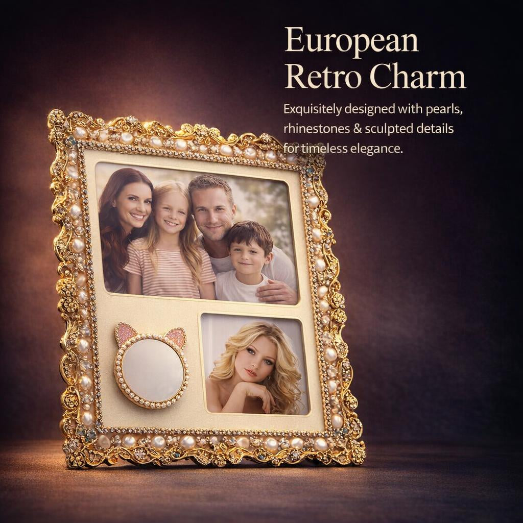 Ornate Pearl Rhinestone Photo Frame, Vintage A4 Photo Frame Ornate Gold, Vintage Photo Frame for Wall Hanging