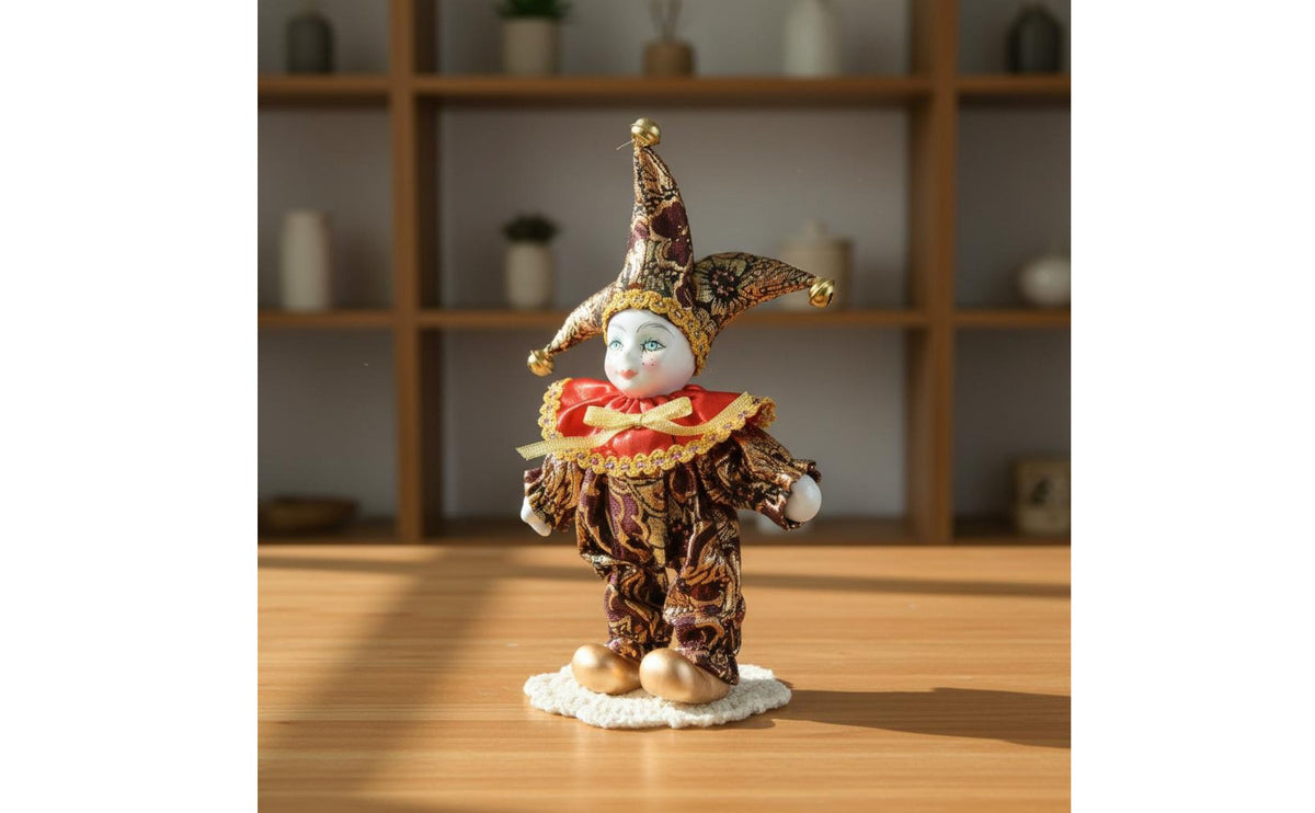 Souvenir Gift Italian Good Luck Doll Handmade Vintage Clown Figurine Artisan Crafted Ceramic Clown Collectible Poseable Body for Couples, Shelf Display, Bedroom Decor