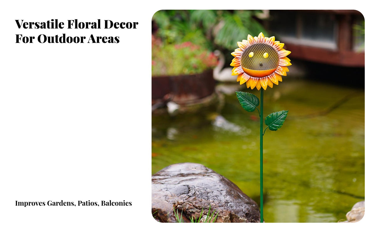Decorative birds Feeding Station Weather Resistant Flower decor eyes Catching Metal for Gardeners, Balcony, Patio