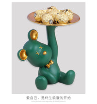 创意轻奢可爱暴力熊收纳托盘桌面摆件客厅电视酒柜装饰品结婚礼物 绿色皇冠猫