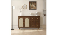 Storage Cabinet with Rattan Doors Wood-Grain Rattan Sideboard Wooden Floor Cabinet with Legs for Renters, Dining Room, Entryway, Kitchen