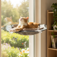 Semi-Circular Suction Cup Cat Hammock for Window, Thickened Sunbathing Perch with Mat