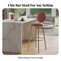 Nordic Design Upholstered Bar Stool with Round Back Modern Minimalist Design High Chair Padded Cushion Seating Furniture Stable Base for Homeowners, Business Owners, Interior Designers, Counter, Restaurant, Front Desk, Kitchen Island