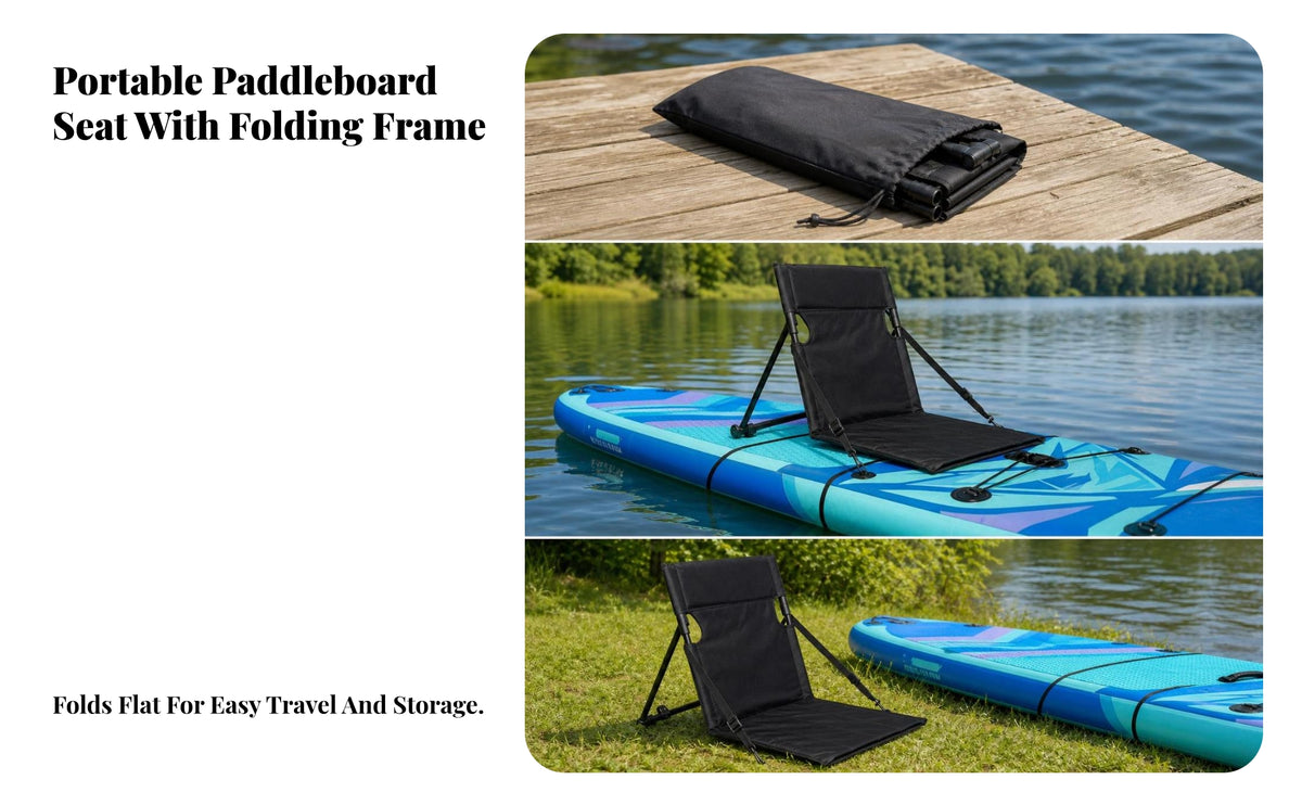 Paddle Deck Seat with Padded Backrest | Lightweight foldable Frame, Compact Storage Pouch, Foldable Paddle deck seat, for Flatwater Recreation
