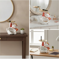 Double-Layer Storage Ornament Waving Cat Figurine Storage Tray Multifunctional Auspicious Cat Statue with Tray for Entryway Table, Vanity