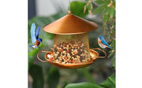 Conical Roof Hanging Bird Feeder Copper-Bronze Finish Metal Bird Feeder Perch Arms