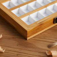 Empty Wooden Paint Box Removable Pans Bamboo Watercolor Case Compact Empty Watercolor Palette for Artists, Painters, Outdoor Painting