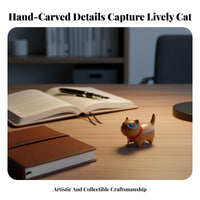Hand Carved Cat Figurine Handmade Hand Carved Cat Statue Cute Design Wooden Kitten Figurine for Interior Decorating Aficionados, Adults, Living Room