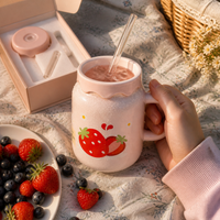 Ceramic Fruit Mug with Lid, Straw, and Handle - 400ml Cute Aesthetic Water Cup