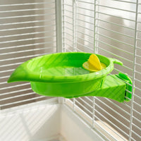 Flower Mirror Stand with Food Box and Parrot Bath Tub, Wooden Bird Feeding Station with Mirrored Perch, Bird Bath for Parakeet Cockatiel Cage