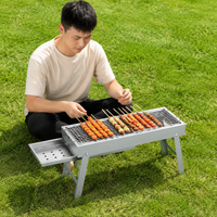 Foldable Charcoal Grill, Portable Charcoal Grill for 3-7 People, Camping & Picnic, Painted Iron, Silver 2.8kg
