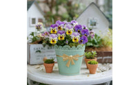 Tapered Metal Planter Pot Cottagecore Planter with Lace Rim Outdoor Pot with Bow Ornament Long-Lasting for Balcony, Patio, Garden