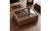 Walnut Watch Box with Glass Lid 10-Slot Watch Display Box Clear Storage Holder Sturdy for Dresser