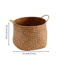 Handwoven Rattan Basket Finish Home Organizer Look for Desktop, Display