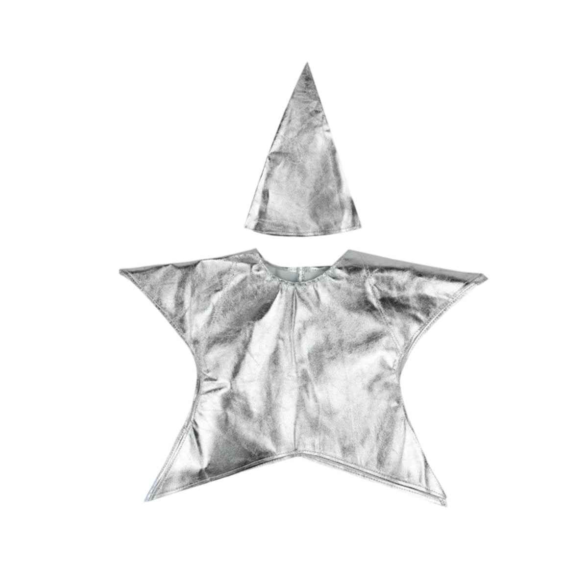 Glittery Material Star Costume Pull-on Style Shiny Star Outfit Velcro Closure Pointed Hat Set Finished Edges for Children, Kids, Party Dress-up, Stage Performance