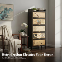 Multi-Tier Shelving unit with Cabinets Chinese appearance & pattern Etagere with Cabinet Retro artistic design Shelving unit for Book Lovers, Living Room, Study, Bedroom