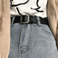 Women's Chic Square Matte Silver Buckle Leather Belt