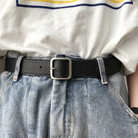 Women's Chic Square Matte Silver Buckle Leather Belt