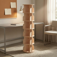 Wooden Rotating Bookshelf Floor Standing Bookcase Unit Curved Panels Round Swivel Book Shelf
